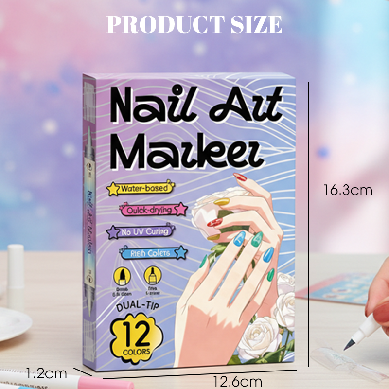 Set di penne a doppia punta per nail art - disegna come una professionista | impermeabili e ad asciugatura rapida | oltre 12 colori