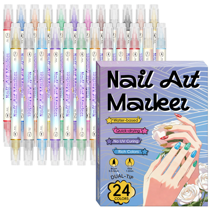 Set de rotuladores de doble punta para nail art - dibuja como un profesional | impermeables y de secado rápido | más de 12 colores