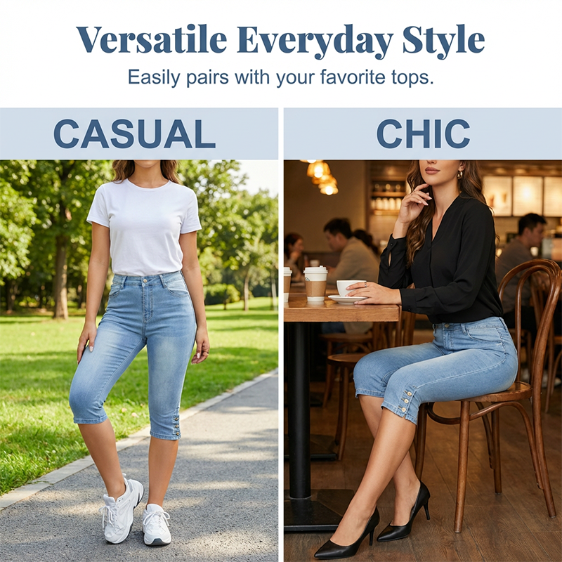 Capri-jeans met hoge taille - rekbaar comfort en flatterende lift