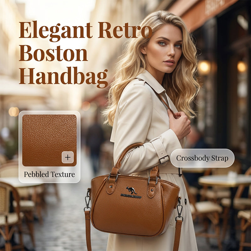 TIME Retro Boston Handbag ¨C Pebbled Texture, Crossbody, Compact & Spacious
