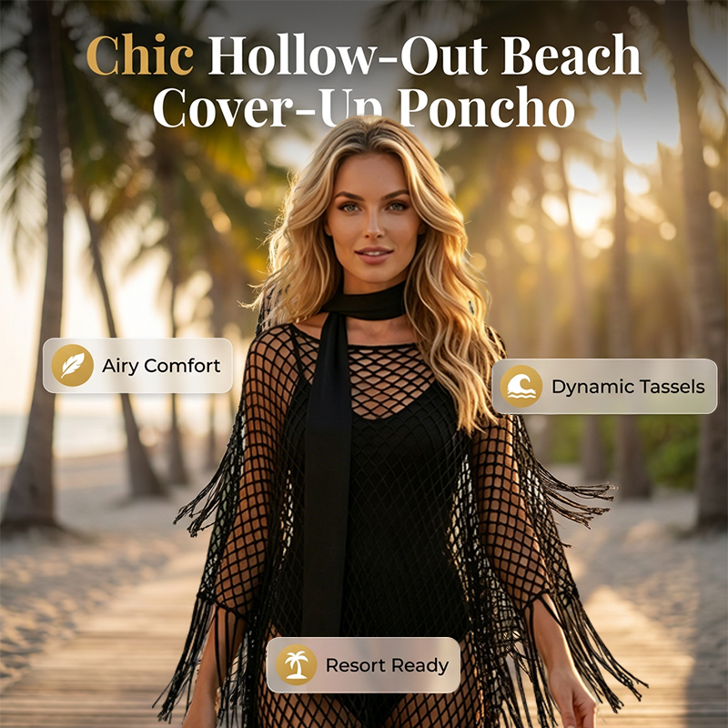 Women¡¯s Hollow-Out Fishnet Tassel Poncho