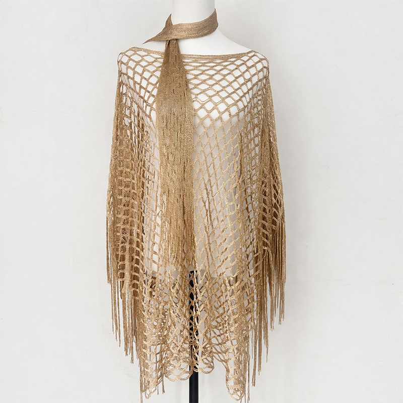 Women¡¯s Hollow-Out Fishnet Tassel Poncho