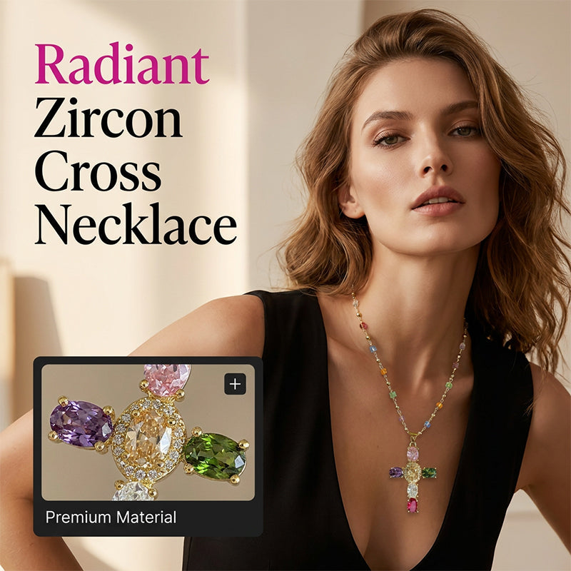 Ketting met kleurrijke zirkonia en kruis voor dames
