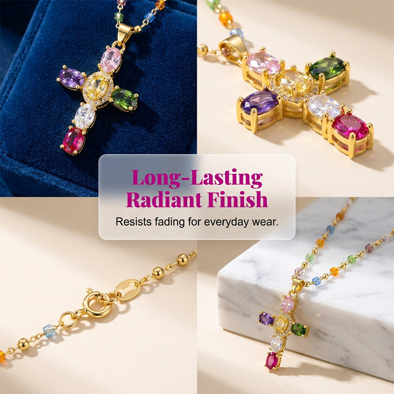 Ketting met kleurrijke zirkonia en kruis voor dames
