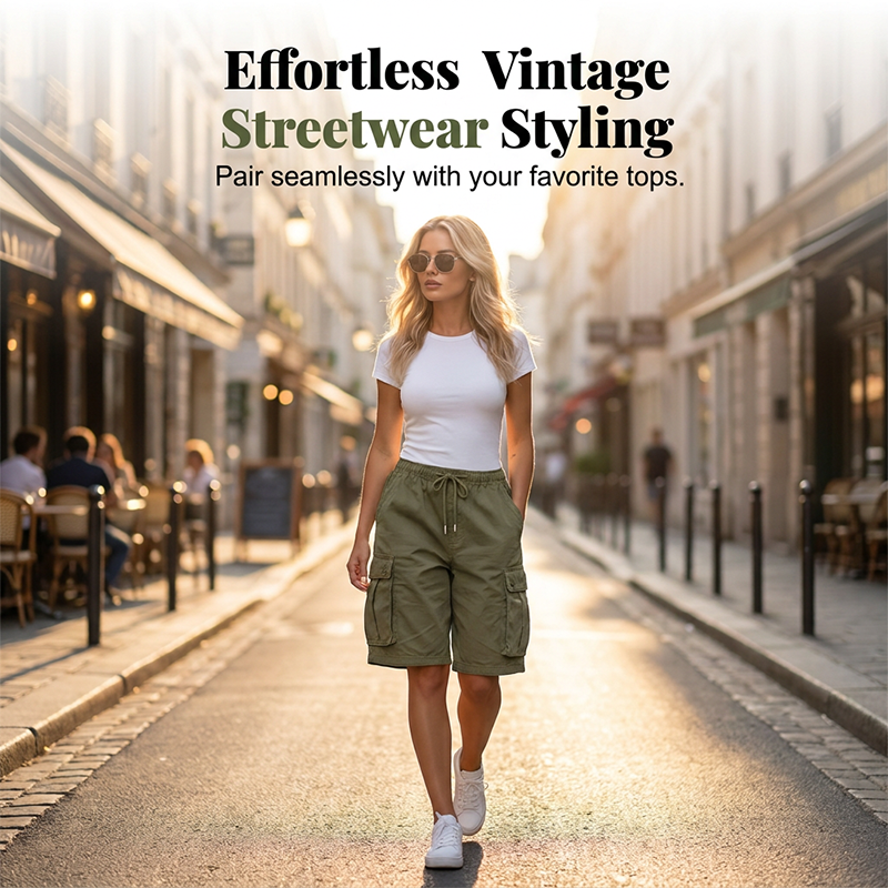 Pantaloncini cargo larghi da donna in stile rétro