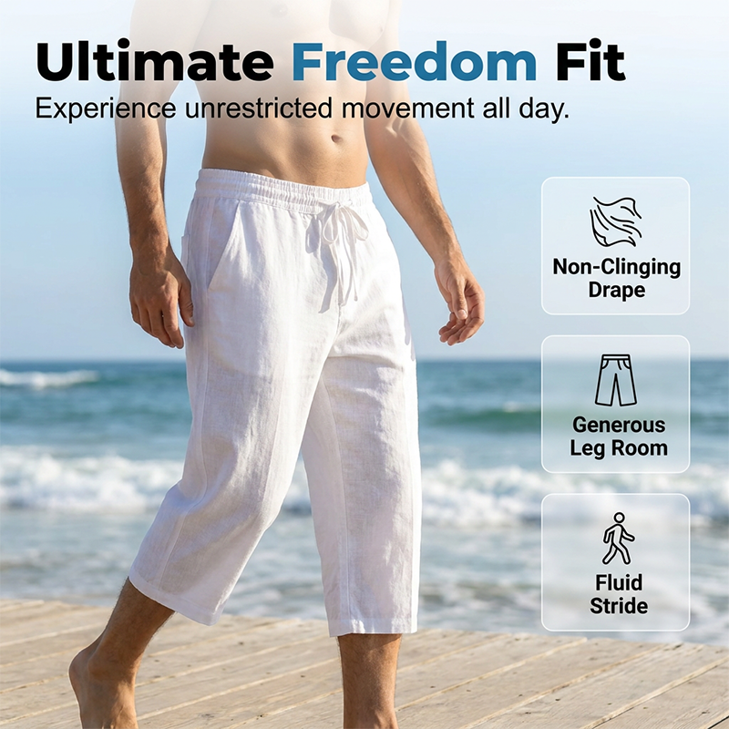 Men's Casual Capri Pants with Drawstring Waist