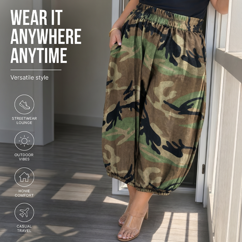 Zomerse camouflagebroek met cropped pijpen voor dames