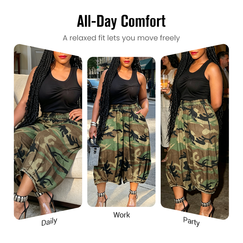 Zomerse camouflagebroek met cropped pijpen voor dames