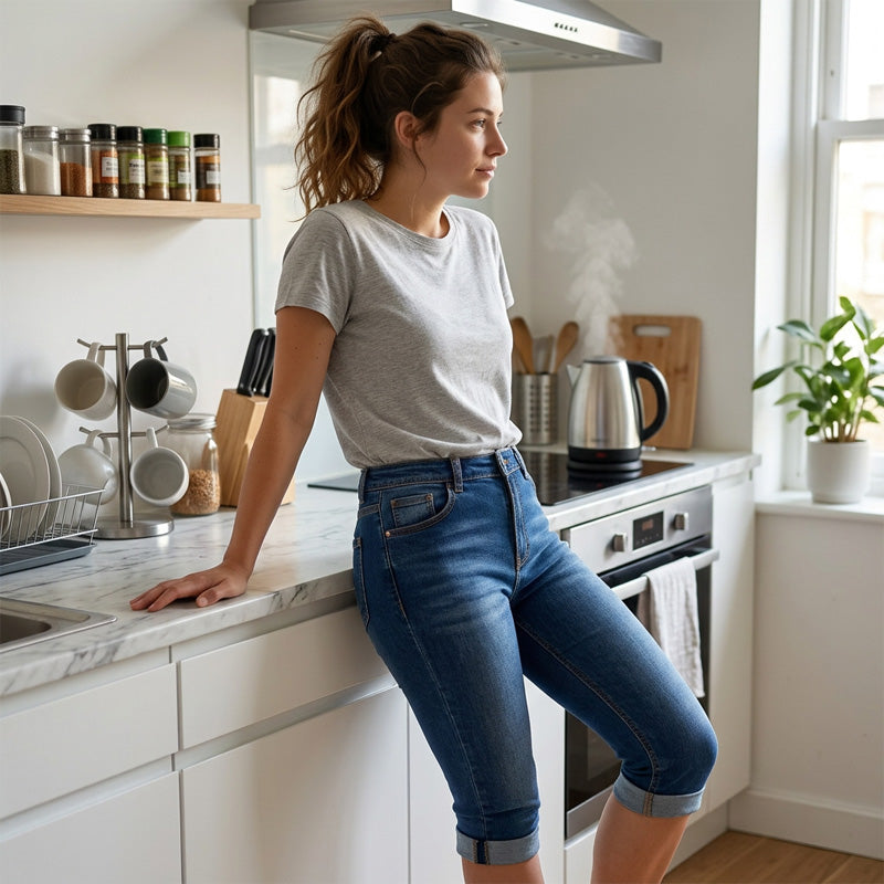 Damescapribroek met stretch en hoge taille