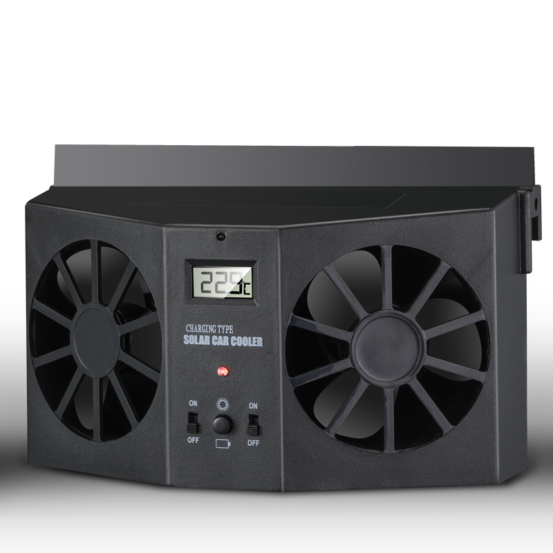 Solar Powered Car Exhaust Fan¨C Dual Turbo Ventilation & Temperature Display