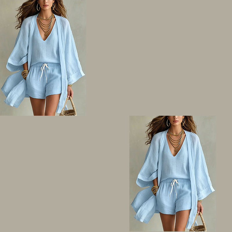 Casual loungeset uit 3 delen voor dames met vest