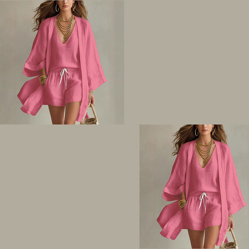 Casual loungeset uit 3 delen voor dames met vest