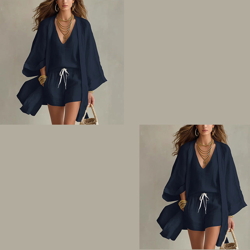 Casual loungeset uit 3 delen voor dames met vest
