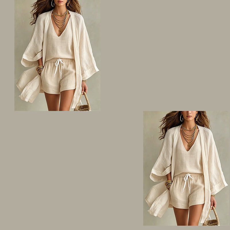 Casual loungeset uit 3 delen voor dames met vest