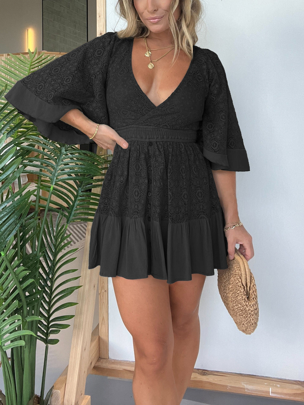 New Arrival Women's Lace Crochet Romper Dress with Built-in Shorts