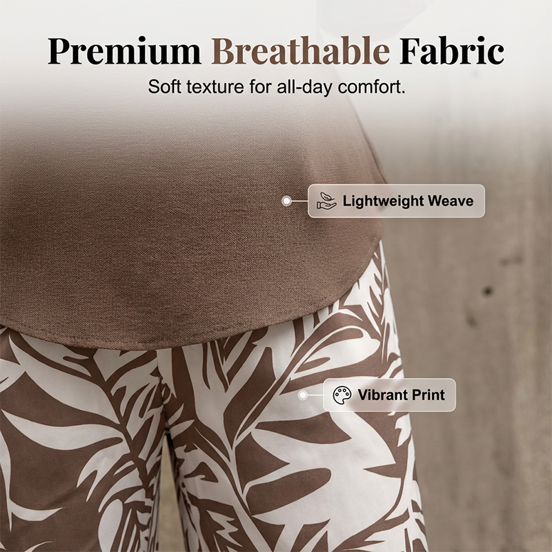 Women's V-Neck Top & Print Wide-Leg Pants Set