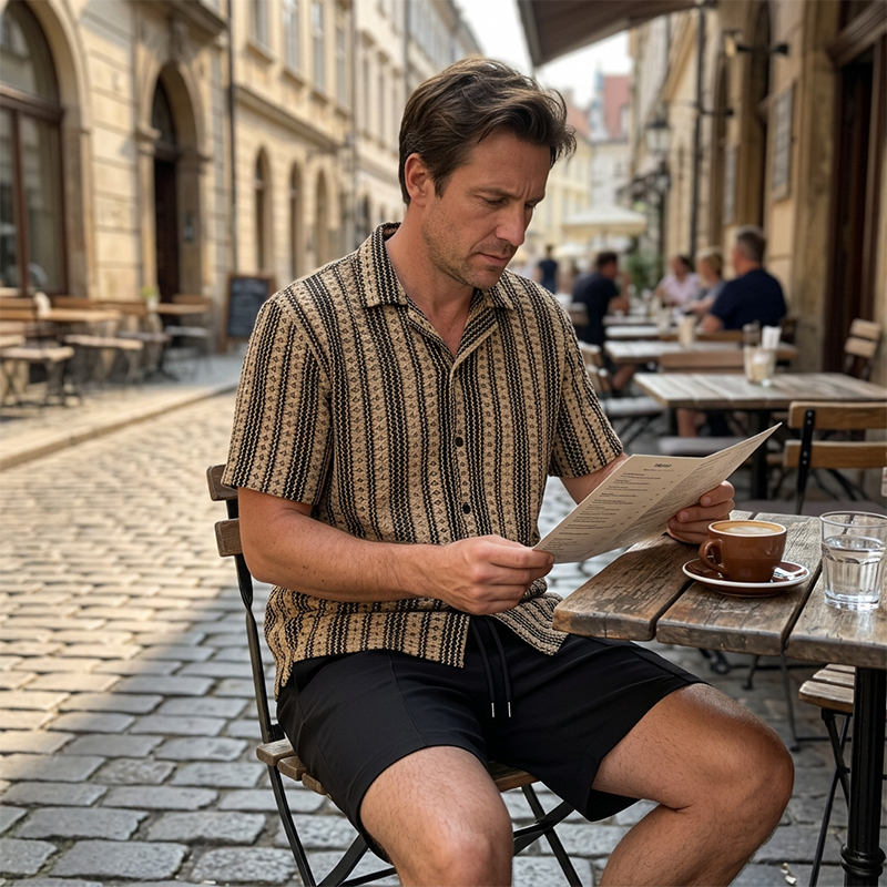 Completo casual da uomo con camicia a maniche corte e pantaloncini