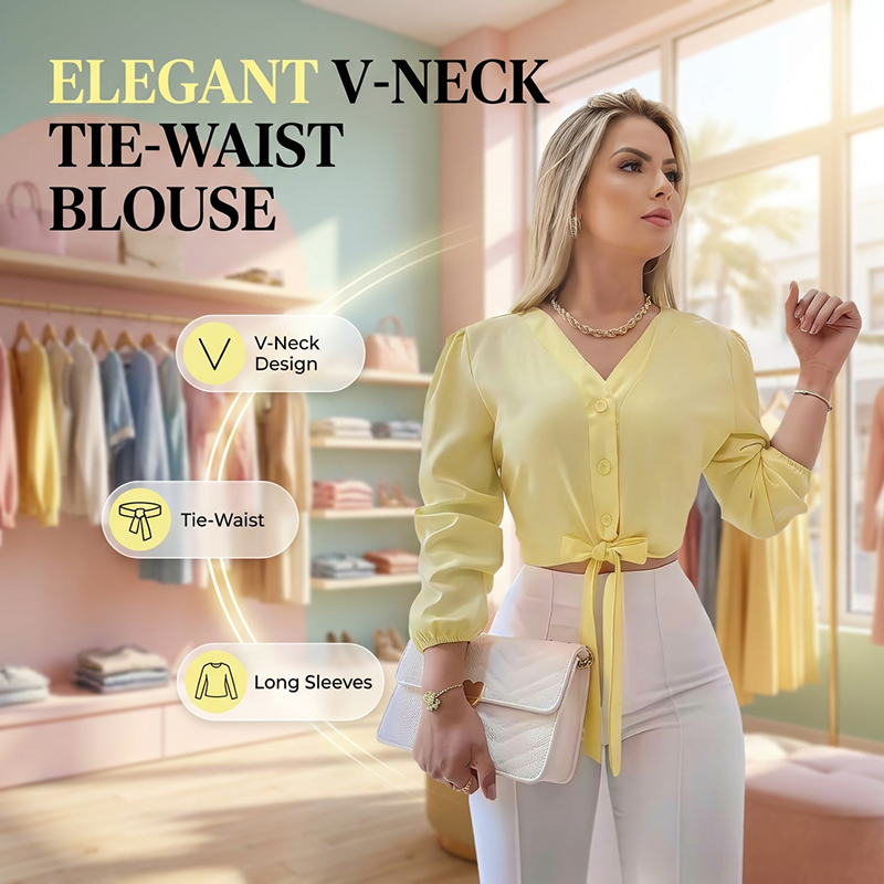 Top elegante da donna con scollo a V e cintura in vita