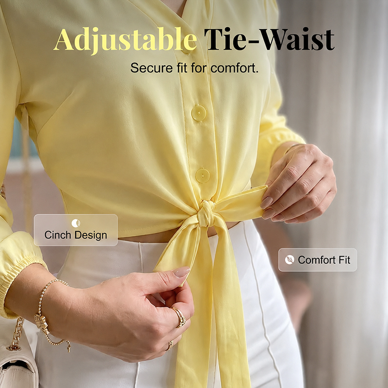 Top elegante da donna con scollo a V e cintura in vita