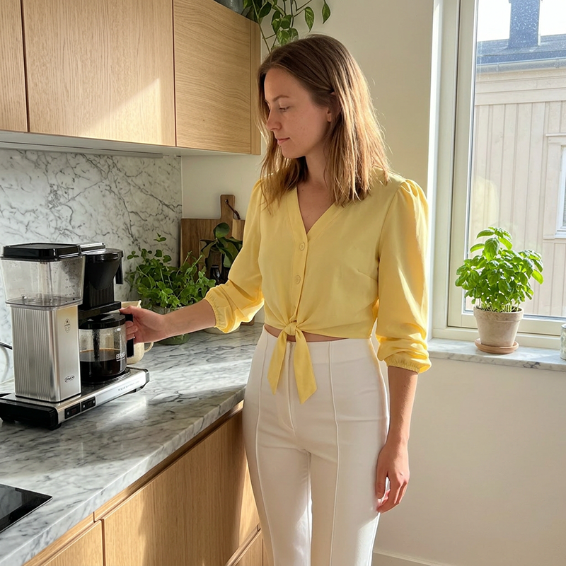 Top elegante da donna con scollo a V e cintura in vita