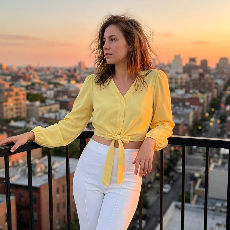 Top elegante da donna con scollo a V e cintura in vita