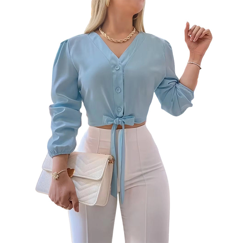 Top elegante da donna con scollo a V e cintura in vita