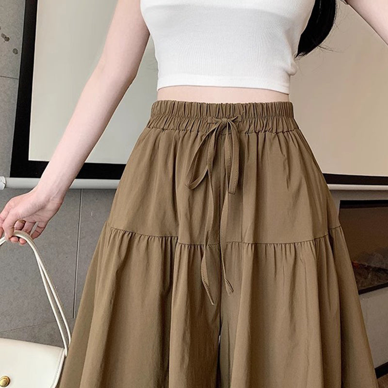 Pantalón falda de cintura alta y pierna ancha con volantes para mujer