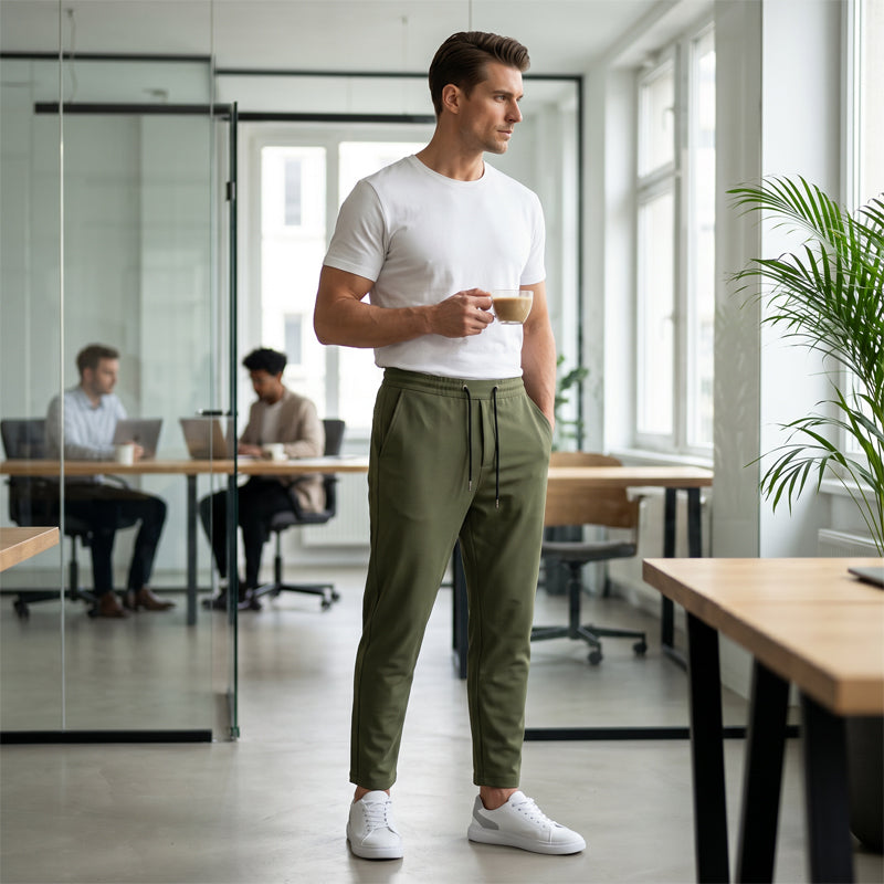 Pantalones tobilleros de corte slim y color liso para hombre