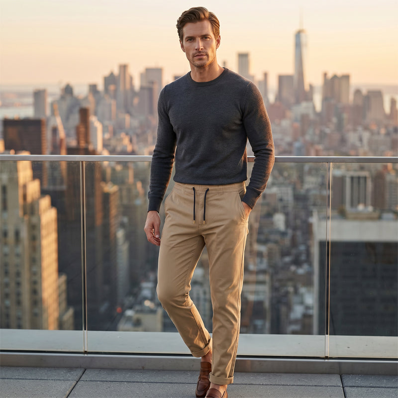Pantalones tobilleros de corte slim y color liso para hombre