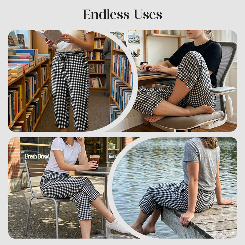 Pantalones capri de cuadros vichy - cordón ajustable, cómodos y transpirables, de algodón y lino