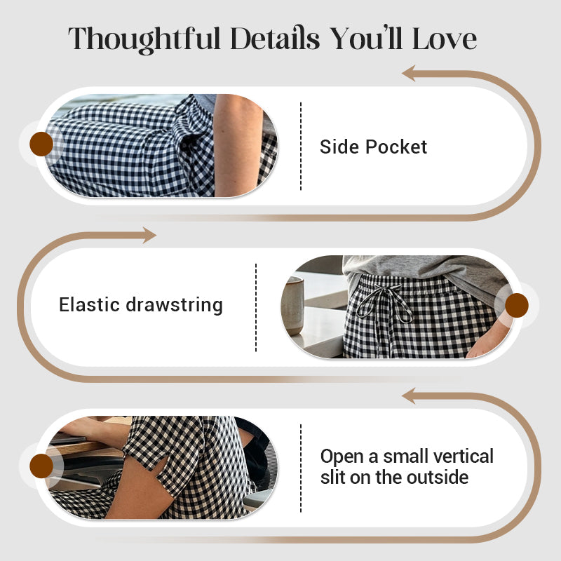 Pantalones capri de cuadros vichy - cordón ajustable, cómodos y transpirables, de algodón y lino
