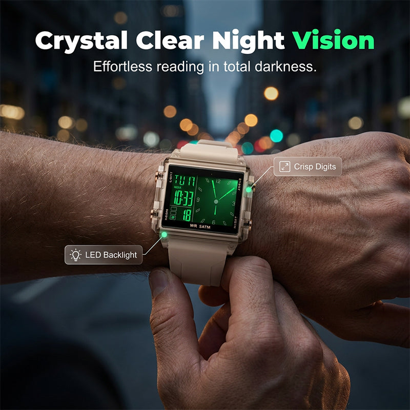 SpecialWaterproof Transparent Digital Watch ¨C 50M Rating, Luminous Display, Hybrid Time