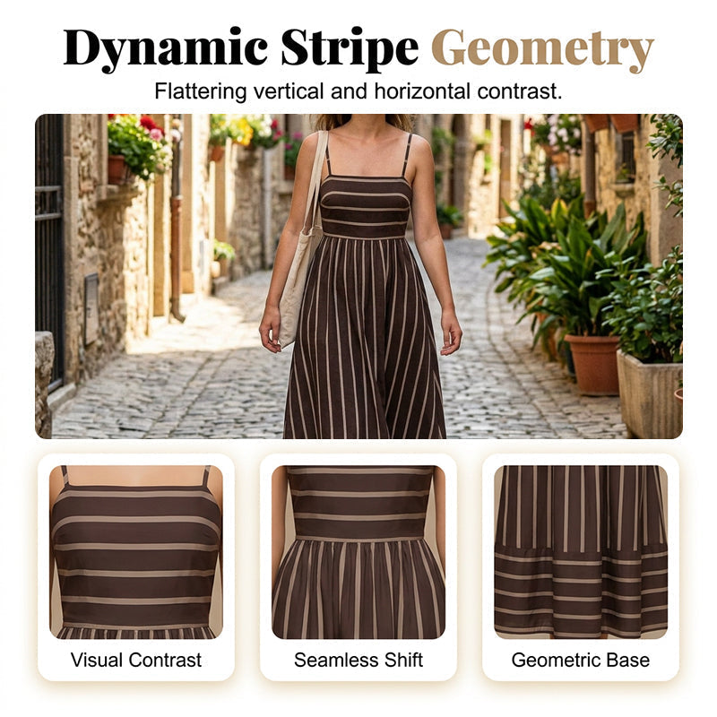 Maxidress da donna con spalline e motivo a righe