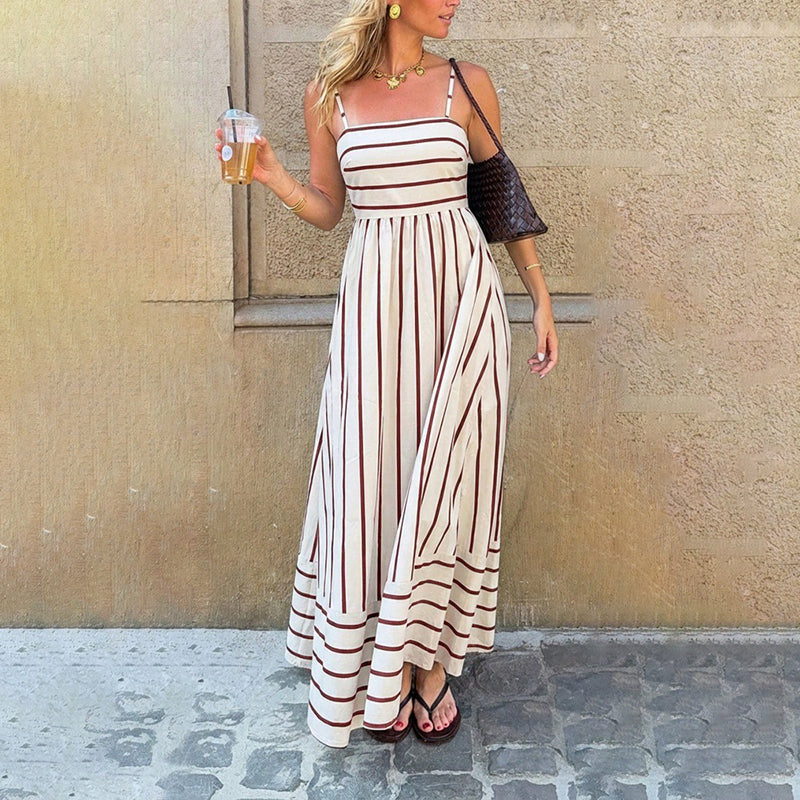 Maxidress da donna con spalline e motivo a righe