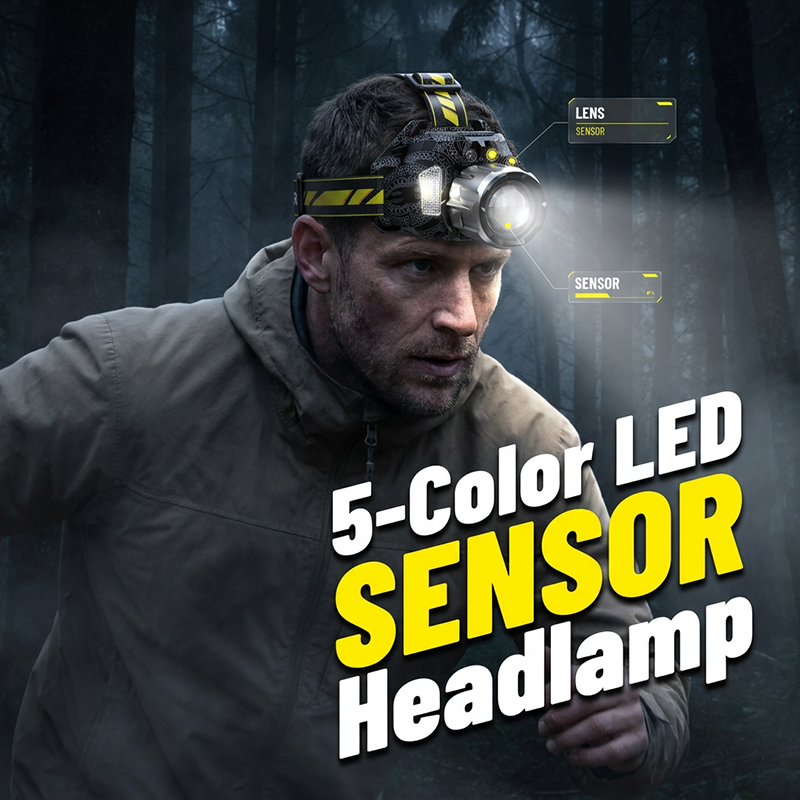 NOVEDAD Linterna frontal LED recargable de 5 colores ¨C Sensor de movimiento y modos de pesca/UV