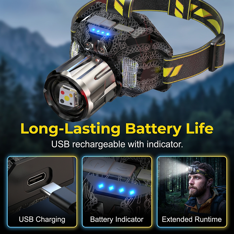 NOVEDAD Linterna frontal LED recargable de 5 colores ¨C Sensor de movimiento y modos de pesca/UV