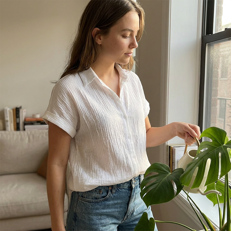 Camisa informal de manga corta para mujer, ideal para el verano