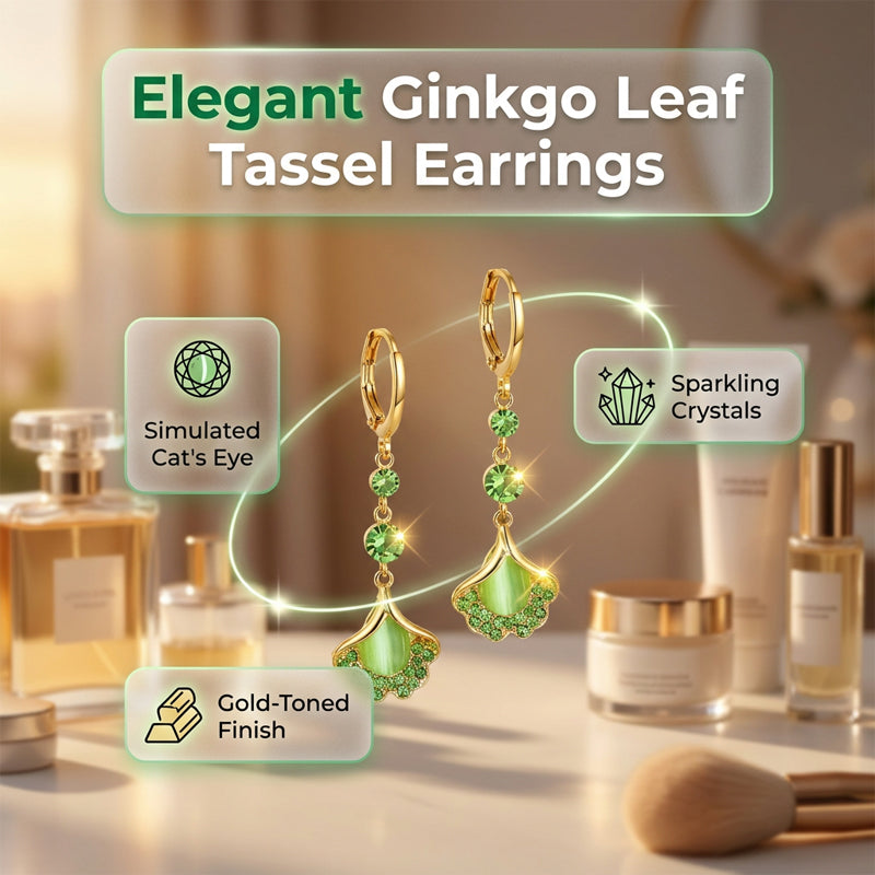 Pendientes elegantes de borla con hojas de ginkgo