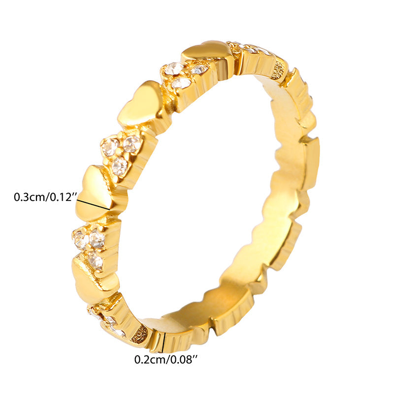 Anello eternity elegante da donna con cuore - zirconi microincastonati, acciaio inossidabile, componibile