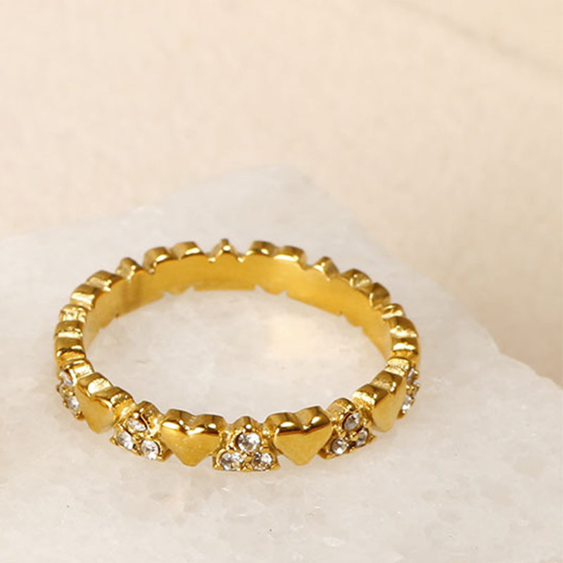 Anello eternity elegante da donna con cuore - zirconi microincastonati, acciaio inossidabile, componibile