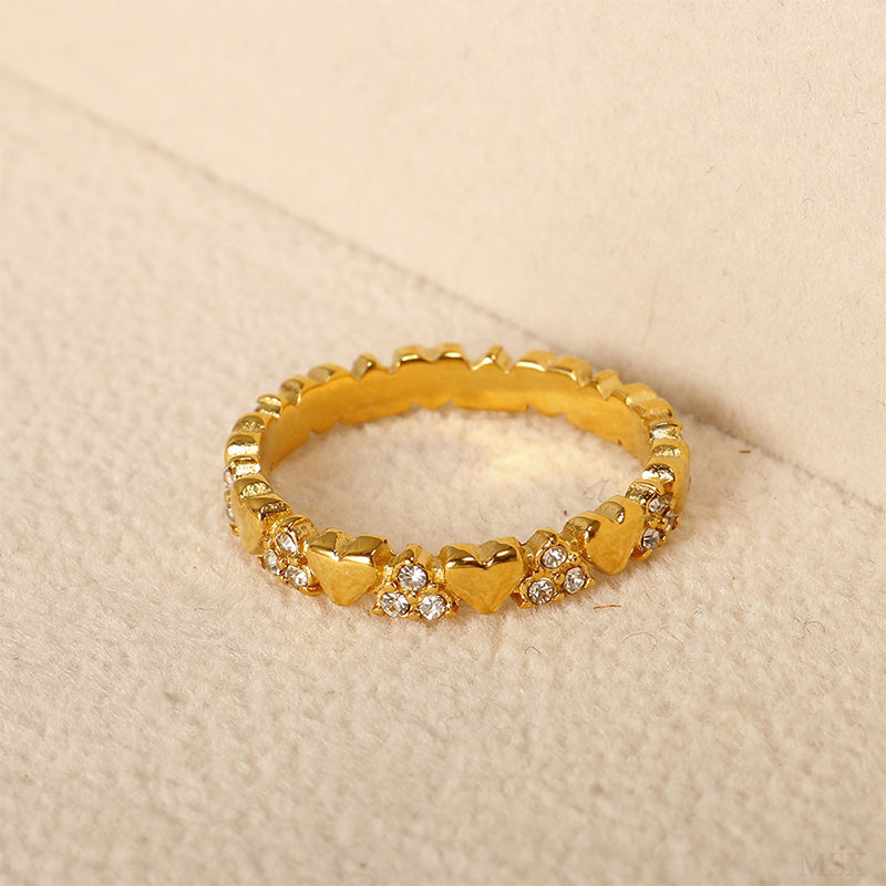 Anello eternity elegante da donna con cuore - zirconi microincastonati, acciaio inossidabile, componibile
