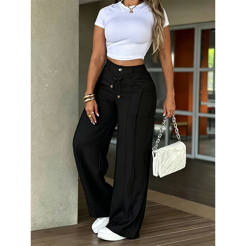Pantalones de pierna recta y cintura alta para mujer