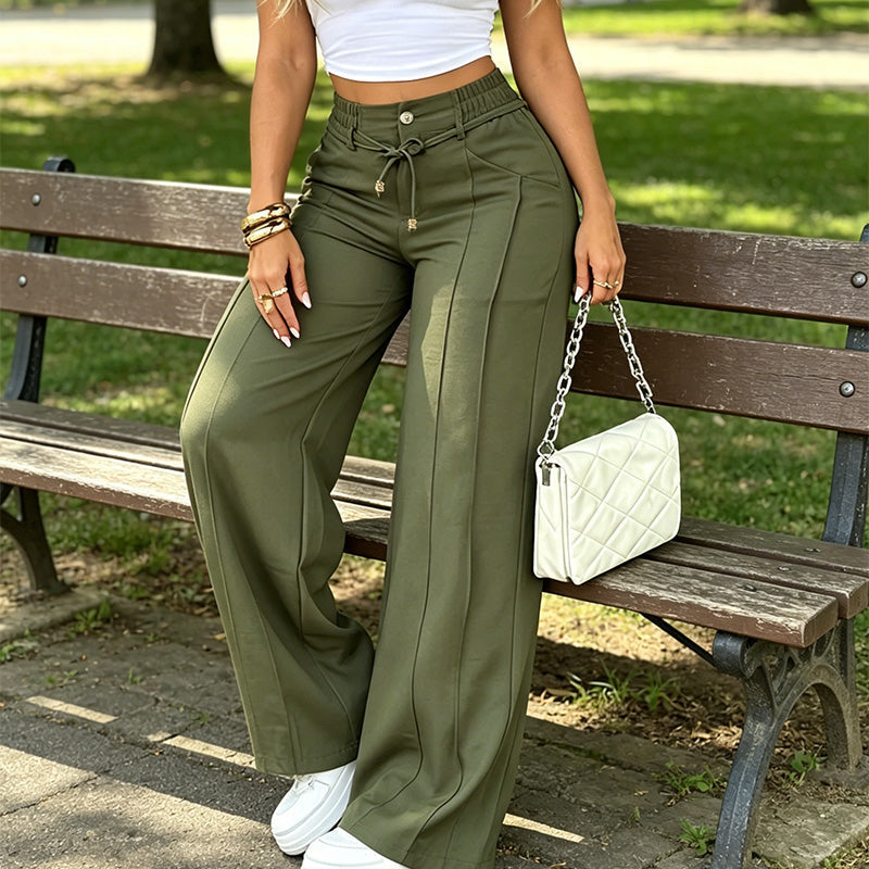 Pantalones de pierna recta y cintura alta para mujer
