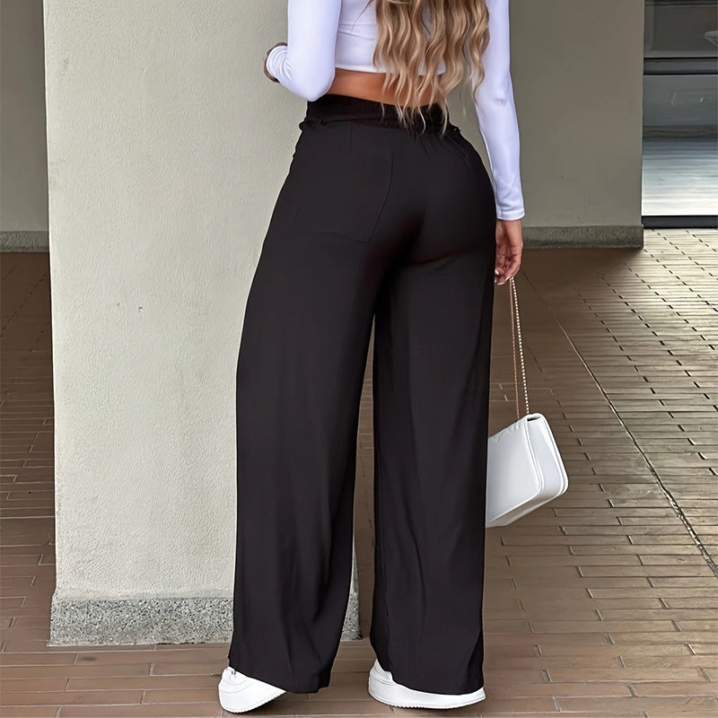 Pantalones de pierna recta y cintura alta para mujer