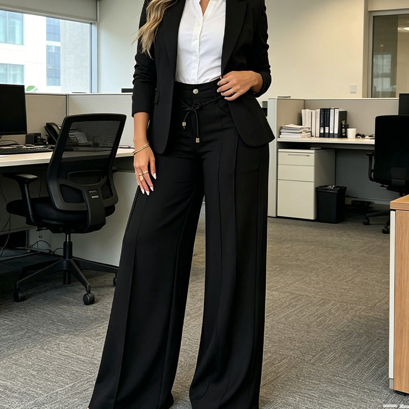 Pantalones de pierna recta y cintura alta para mujer
