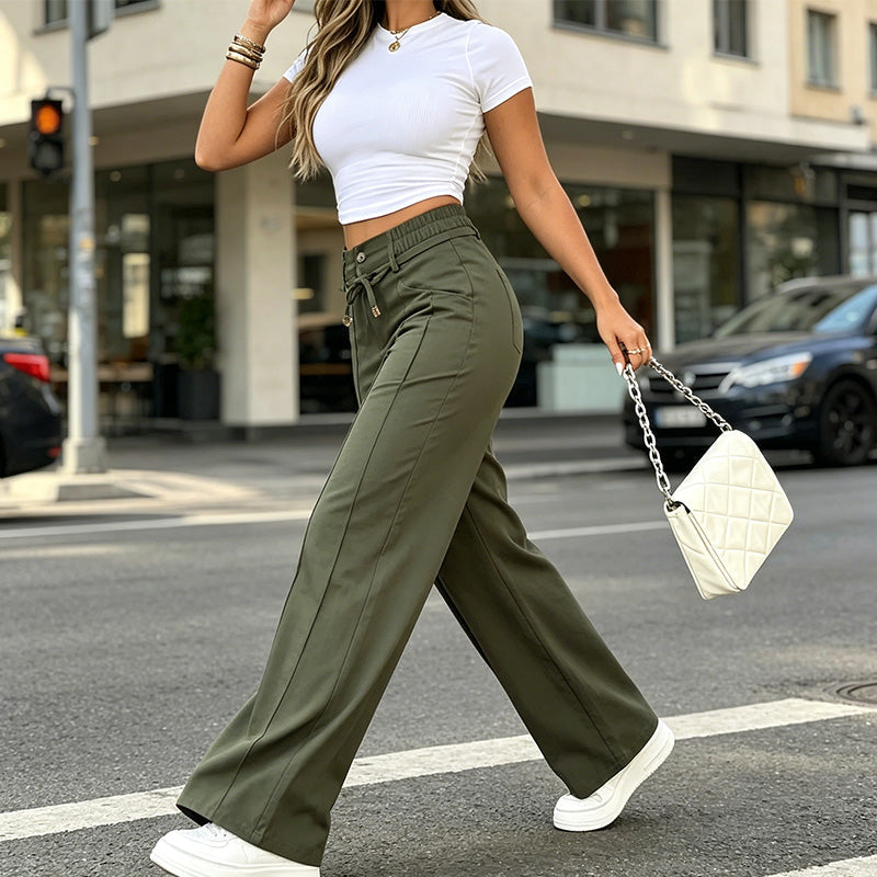 Pantalones de pierna recta y cintura alta para mujer