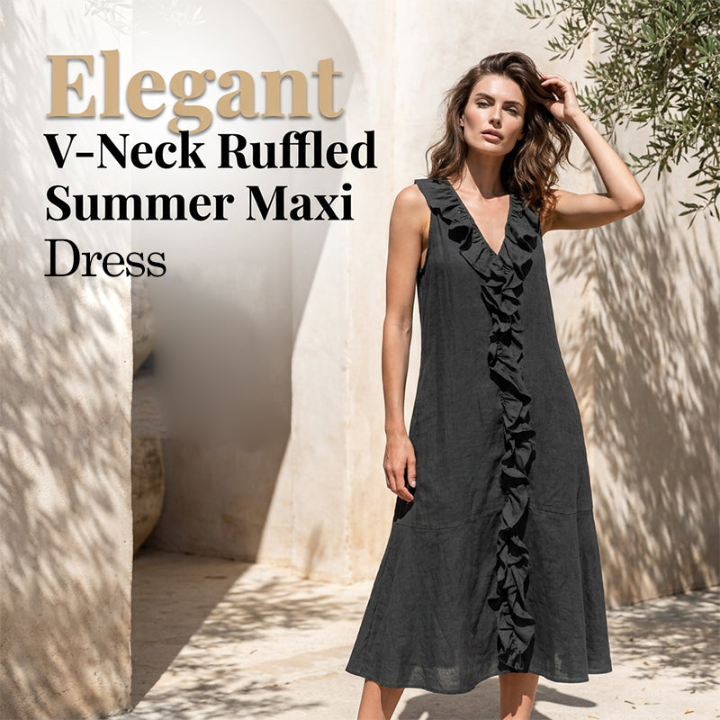 Vestido sin mangas con volantes y escote en V para mujer