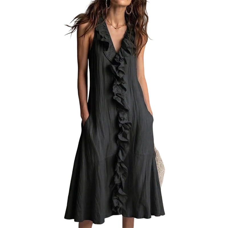 Vestido sin mangas con volantes y escote en V para mujer