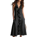 Vestido sin mangas con volantes y escote en V para mujer