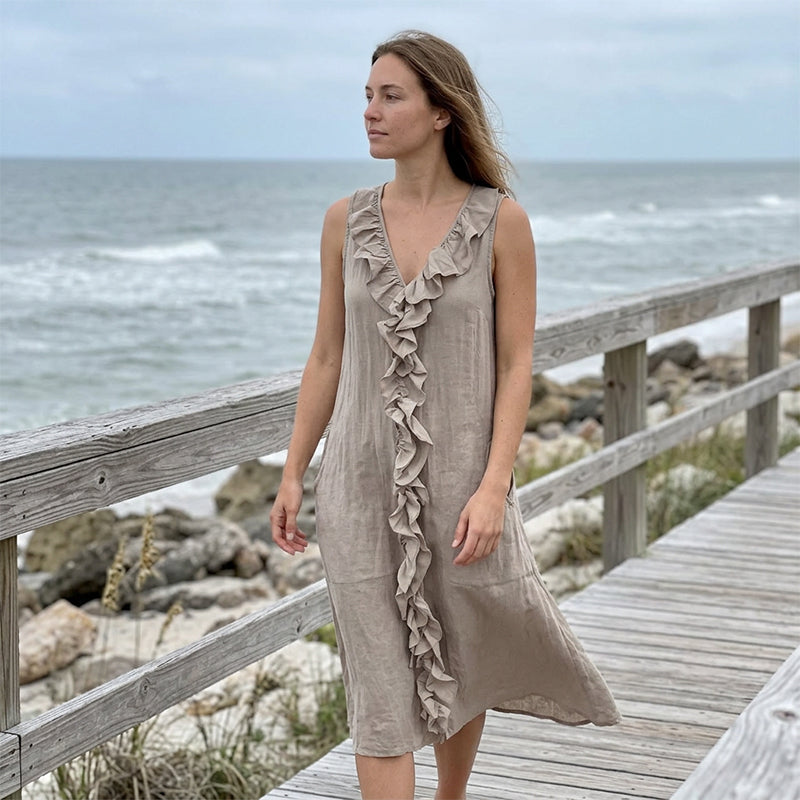 Vestido sin mangas con volantes y escote en V para mujer
